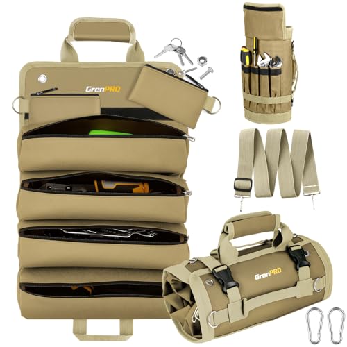 GrenPRO Roll Up Tool Bag with Detachable Tool Pouches 4D Ring - color: Khaki