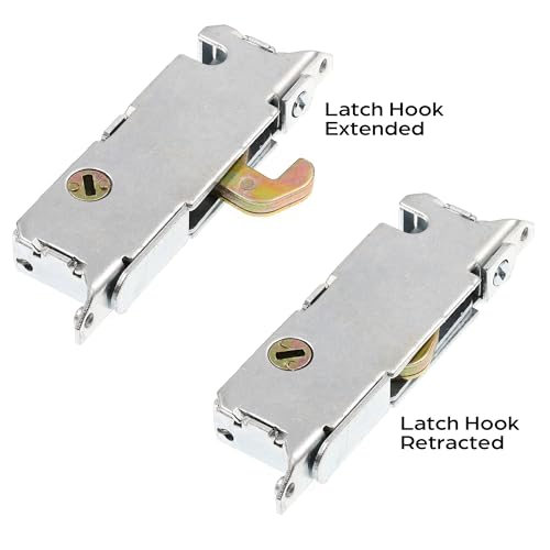 Prime-Line E 2014 Mortise Lock - Adjustable, Spring-Loaded Hook Latch for Sliding Patio Doors Constructed of Wood, Aluminum and Vinyl, 3-11/16 In., 45 Keyway, Round Face (Single Pack) - style: steel