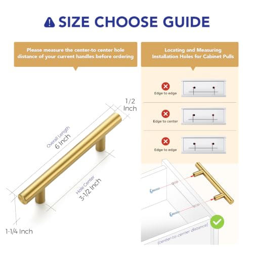 Ravinte Brushed Gold Cabinet Handles,Round T Pulls,3-1/2 Inch,30 Pack - color: Brushed Gold, size: 3-1/2 Inch Hole Center