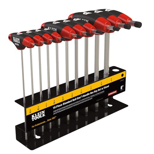 Klein Tools JTH610EB Ball End T-Handle Hex Key Set, SAE Inch Sizes Allen Wrench Set with 6-Inch Blades, Stand Included, 10-Piece - size: 10 -Piece