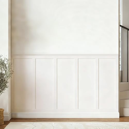 Board and Batten Wall Panel Kit,Paintable Wainscoting Panels Easy Install for Bedroom Living Room Hallway, Covers 94" x 54" Molding Trim Slat with Edge Strip, Paintable White
