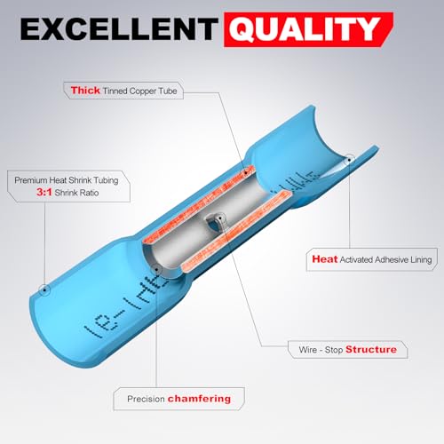 Heat Shrink Wire Butt Connector Kit Marine Waterproof Crimp Splice Terminal - size: 100 PCS