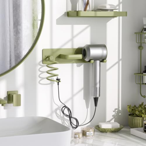 Tindbea Hair Dryer Holder Wall Mount Aluminum Alloy Hot Tools Organizer - color: Green