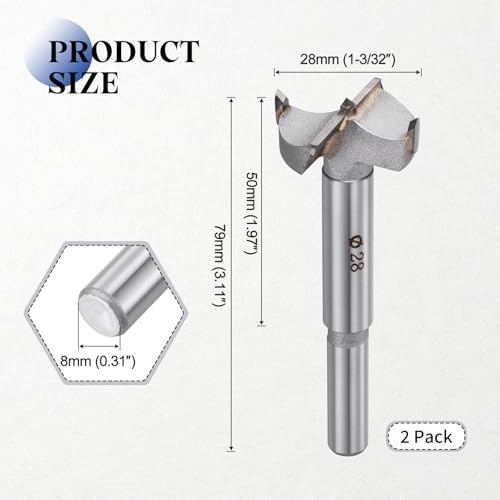 2pcs 28mm(1-3/32") Forstner Drill Bit Carbide Tipped 2 Flute - size: 28mm(1-3/32")