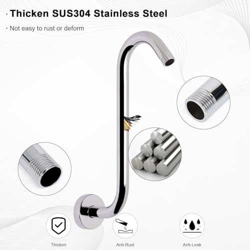S Shaped Shower Arm, High Rise Shower Head Extension Pipe Standard 1/2" Connection with Flange, Awesome Shower Experience-Stainless Steel Bathroom Accessory(12 Inch S Shape, Chrome Finish) - color: Chrome Finish, style: 12" S Shape