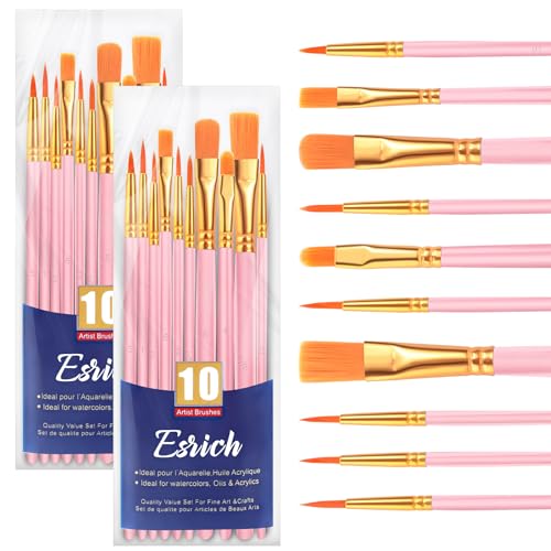 ESRICH 20PCS Pink Paint Brushes, Paint Brush for Acrylic Painting - color: Pink, size: 20