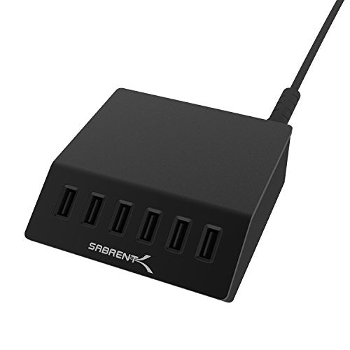 SABRENT 60W 6-Port USB Charging Station, Auto-Detect, UL (AX-FLCH-B) - size: 6-Port