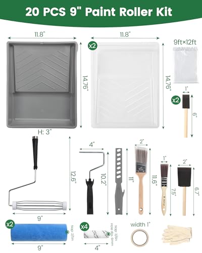 VOOMEY Paint Roller Kit 9 Inch, 20piece Painting Tool Kits - style: 20pcs paint roller kit