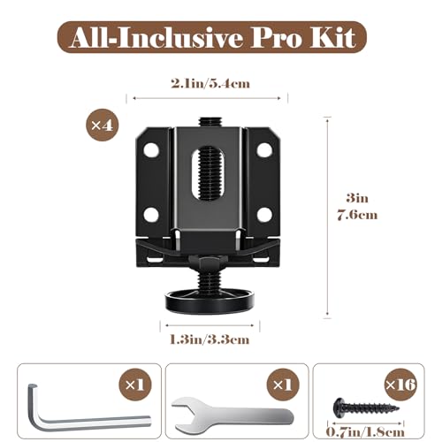 Heavy Duty Leveling Feet, 4 Pack Adjustable Furniture Levelers with 1320LB Capacity, 2" Height Adjustment, No-Flip Furniture Installation – Hex Nut Design for Flawless Leveling - color: Black