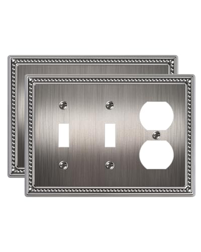 2-Pack Combo Duplex/Double Toggle Light Switch Cover Plate, Heirloom Silver - color: Heirloom Silver, size: Double Toggle/Single Duplex 2PK