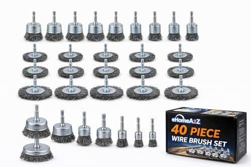 40-Piece Wire Brush Set for Drill – Steel Wire Wheel, Cup & End Brushes with 1/4" Hex Shank – Rust Removal, Paint Stripping, Metal Cleaning Drill Attachment Kit