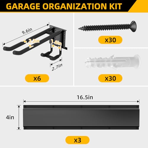 GRENPRO 49.5 Inch Garage Tool Organizer, 6 Double-layer Hooks, Holds 440lbs - size: 49.5 inch