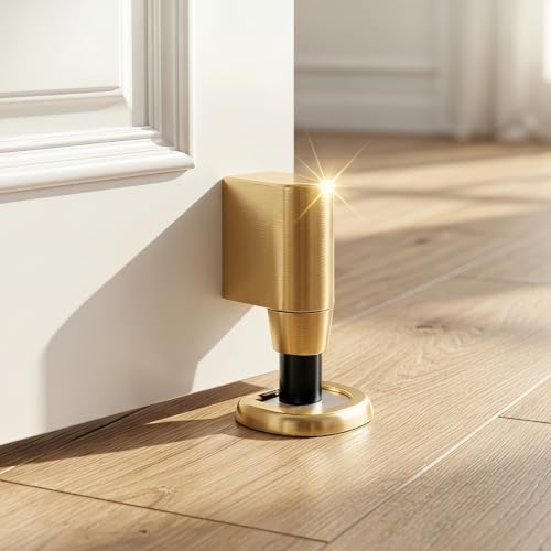 2 Pcs Magnetic Door Stopper for Bottom of Door,Adjustable Door Holder | No Drilling Adhesive Magnetic Door Stop, Keep Door Open, Windproof Door Catch for Home, Pet and Renters, Brushed Gold