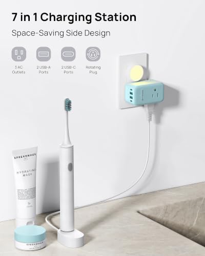 TROND Outlet Extender with USB, Multi Plug Wall Outlet with 3 AC Chargers - color: Mint Green, size: 3 Prong-1 Pack