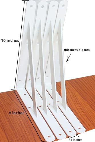 2 Pack L10 x H 8" White Heavy Duty Shelf Brackets with Screws Metal Shelf Brackets Shelf Support Angle Brackets for Shelves L Brackets Heavy Duty Floating Shelf - size: 10''x8'', style: 2 Pack-White