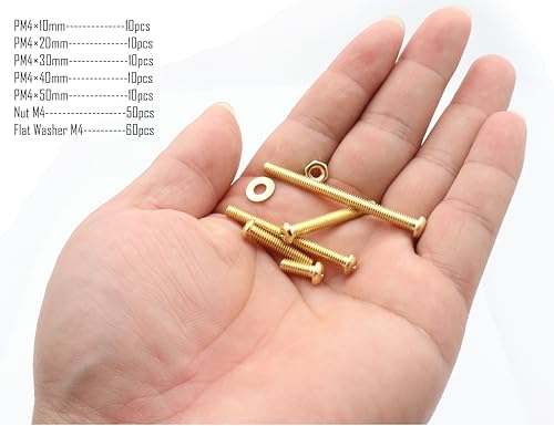 LBY 160pcs Machine Screws Assortment Kit, M4 Phillips Pan Head Bolts, 5 Sizes (with Nuts and Flat Washers), Copper (Yellow) - size: M4