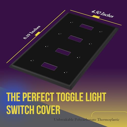 ENERLITES Quad Toggle Light Switch Wall Plate, Standard Size 4-Gang 4.50" x 8.19", Unbreakable Polycarbonate Thermoplastic, 8814-BK, Black - color: Black, size: Standard Size