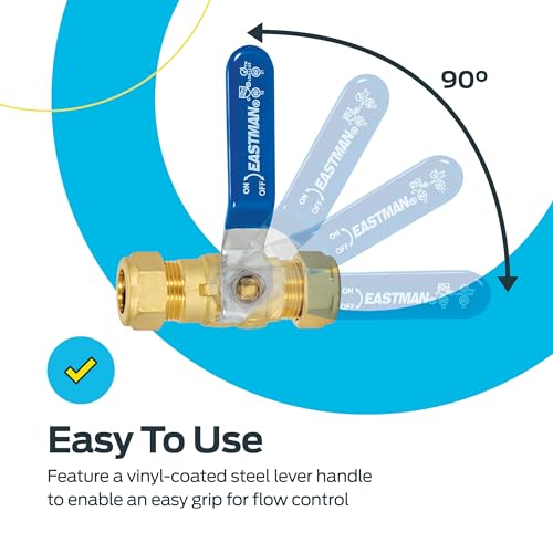 Eastman 1/2 Inch Compression Heavy Duty Full Port Ball Valve, Brass Plumbing Fitting, 20096LF - size: 1/2 in.