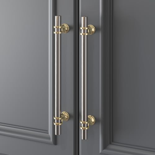 Haliwu 10 Pack 8 Inch Brushed Nickel and Gold Cabinet Handles | 204mm Hole Center, Solid Aluminum and Zinc Alloy, Kitchen Pulls Hardware for Bathroom Drawer Dresser - color: Brushed nickel&Gold, size: 8-inch (204mm) hole spacing