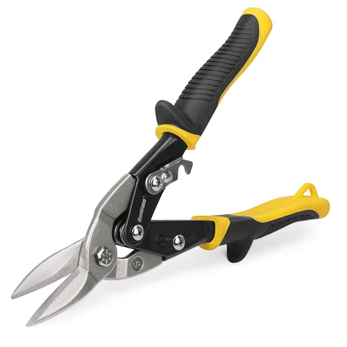 HURRICANE 10 inch Aviation Tin Snips, Straight Cut Metal Shears with Non-Slip Tyregrip Handle, Cr-V Steel Blades Shears for Thin Sheet Metal, Aluminum, Gutter & DIY Projects - size: 10 Inch Regular: Straight Cut