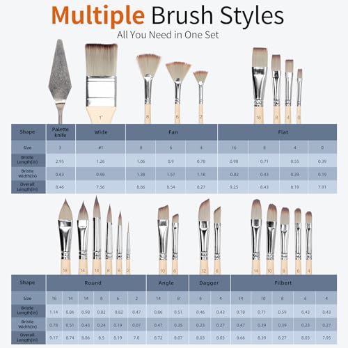 H & B 25PCS Paint Brush Set with Canvas Roll for Acrylic Oil Watercolor - color: Nature Wood