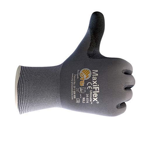 MaxiFlex 34-874 Ultimate - Nylon Micro-Foam Nitrile Grip Gloves - Black Gray - Sizes - 12 Pairs (Dozen) - size: X-Large (Pack of 12), style: 12 Pair