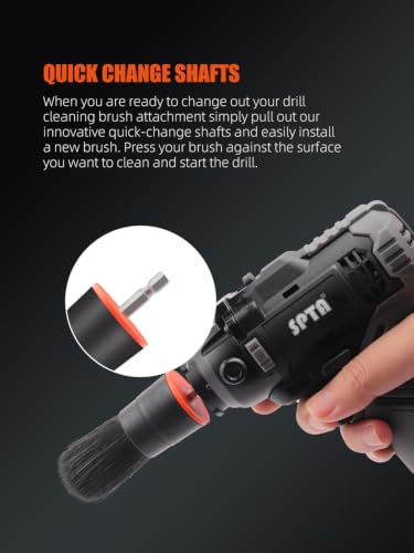 SPTA Drill Brush Attachment, 5 Pcs Mixed Hair Drill Brush Head Set, Auto Detail Set, Replacement Car Detail for Cleaning Interior or Exterior, Used on Electric, Electric Driver