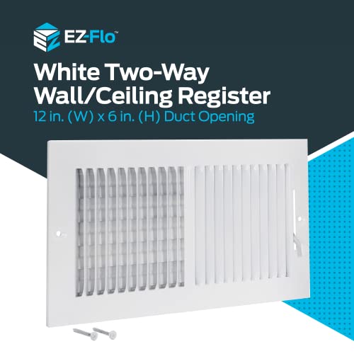 EZ-FLO 12 x 6 Inch (Duct Opening) Air Vent Cover for Wall or Ceiling, Two-Way Ventilation Register, Solid Steel HVAC Register Cover, White, 61612 (Pack of 2) - size: 12 in. x 6 in. (Pack of 2)