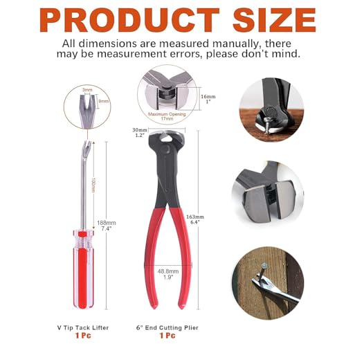 2PCS Upholstery Staple Remover Tool，Heavy Duty Staple Puller Kit with Nail Puller Pliers, Tack Remover Tool for Floor,Wooden Crates,Carpets,Walls,Photo Frame,Construction Projects - color: Red+2