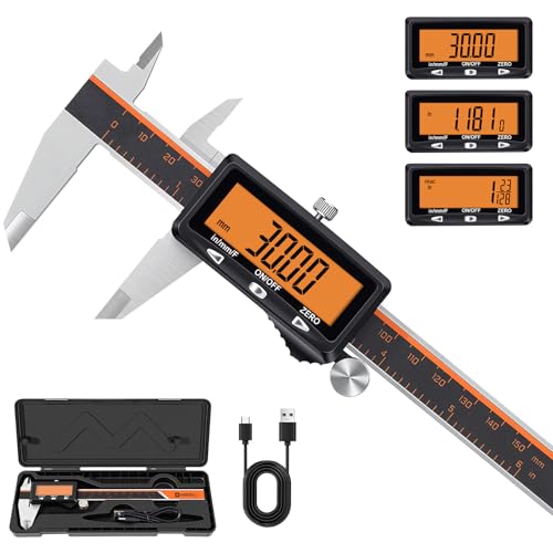 HARDELL Digital Caliper 6 Inch with Orange LCD, USB-C Calipers, Non-Backlit - size: 6 Inch