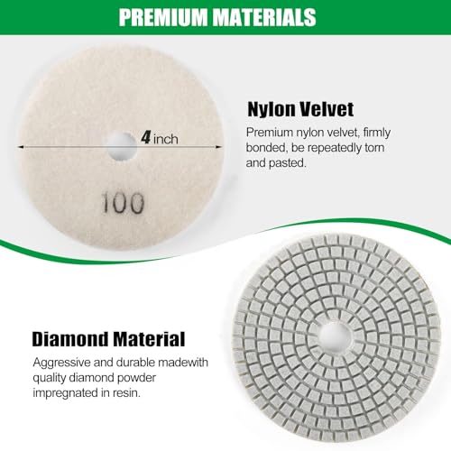 WORKEASE 4 Inch Diamond Polishing Pads Wet/Dry 12PCS, 100 Grit Diamond Sanding Pad, Granite Stone Concrete Marble Rock Countertop Quartz Polish Pad - size: 4 Inch 100 Grit