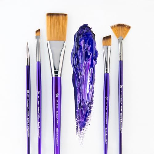 Royal & Langnickel Moderna, 5pc Stroke Variety Brush Set for All Painting Mediums, Includes - Stroke, Angular, Fan & Spotter Brushes Purple - style: Stroke Variety