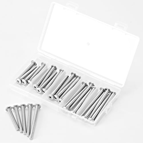 M5 x 40mm 45mm 50mm 55mm 60mm Flat Round Head Hex Socket Cap Screws Bolts, Furniture Screws, 304 Stainless Steel, Allen Hex Drive, Metric Fully Threaded, Bright Finish, Assortment Kit 30PCS - size: M5 x 40/45/50/55/60mm (30PCS)