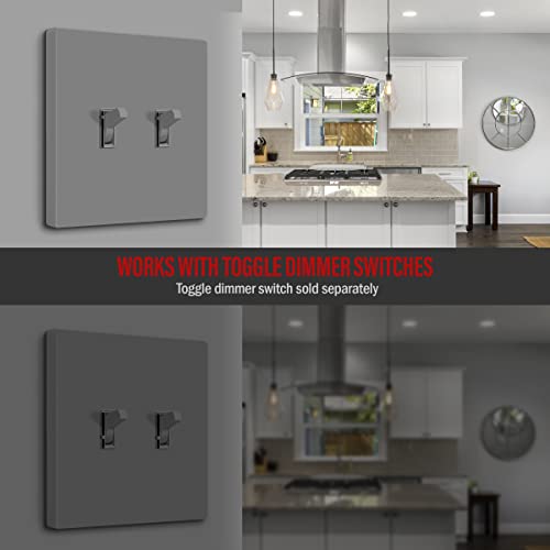 ENERLITES Screwless Double Toggle Light Switch Wall Plate Cover, Gray - color: Gray, size: Screwless