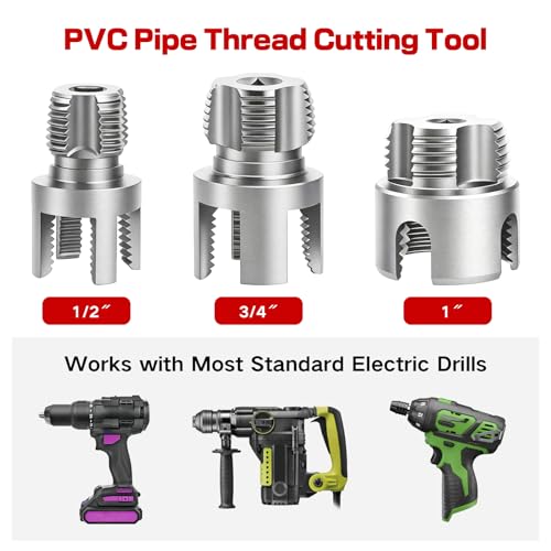 PVC Pipe Threader Kit, Threading Tool, PVC Plumbing Tools,Pipe Tapping Tool - size: 1/2+3/4+1