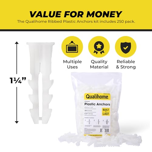 Qualihome Ribbed Plastic Drywall Anchors - Wall Anchors for Drywall - Plastic Screw Anchors for Secure Fastening (Bulk Pack, #14-16 x 1-1/4”) - size: #14-16 x 1-1/4”, style: Bulk Pack
