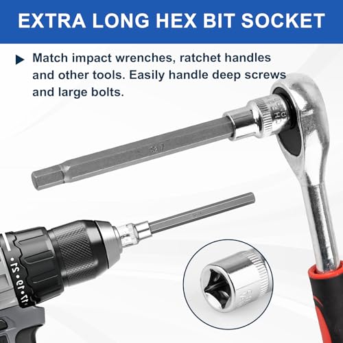 20PC Extra-Long Allen Hex Bit Socket Set, S2 Steel Hex Head Socket