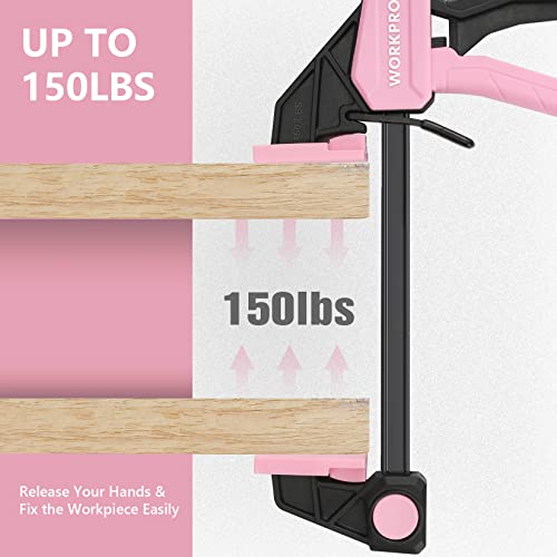 WORKPRO 4-Piece Mini Bar Clamps, 6"(2) & 4-1/2"(2) Wood Clamps, Pink Ribbon - color: Pink, size: 2PC 6" and 2PC 4-1/2" Bar Clamps