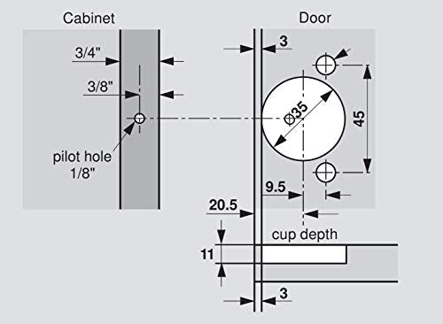 Blum 38N355C.12 Compact 3/4″ Partial Overlay 105° Hinge with Set of Screws (1)