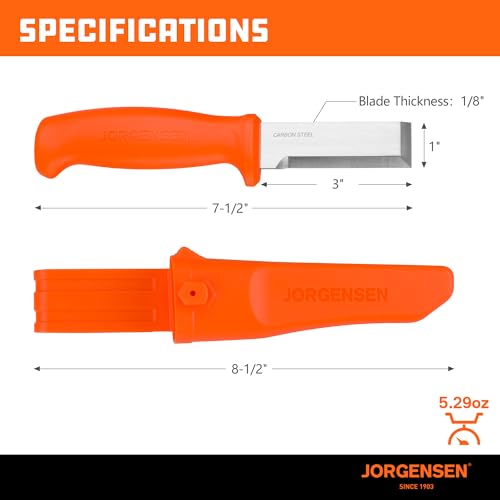 Jorgensen Wood Chisel Knife with Sheath, SK5 Carbon Steel Blade | Ergonomic Handle & Full Tang Design, Wood Chisel for Woodworking, Ideal for Carving, Whittling and Splitting