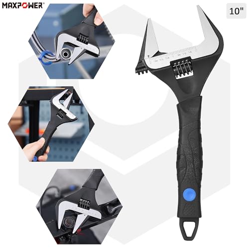 MAXPOWER 10-inch Wide Jaw Adjustable Wrench, 2-inch Jaw Capacity - size: 10-inch