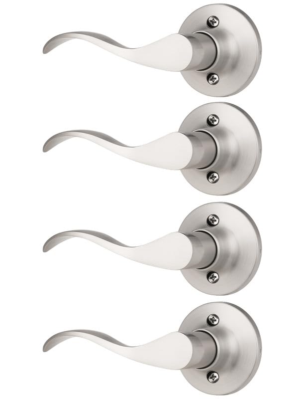 Mengico 4 Pack Satin Nickel Dummy Door Lever, Single Left Side Door Handle for Closets, Non-Turning Pull Only Lever Set, Wave Style Interior Door Knob - size: Left-Handed Dummy Lever
