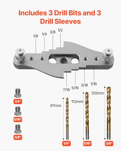 VEVOR Doweling Jig Kit, Self Centering Dowel Drill Jig for Straight Holes, with Drill Bit Set 1/4", 5/16", 3/8" and Drill Bit Stop Collar Set, Aluminum Alloy Woodworking Tools for Drilling, Marking - size: Mini, style: Doweling Jig