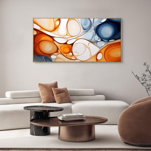 KLAKLA Orange and Blue Abstract Wall Art - Modern Picture Artwork for Wall Decor - Frame Wall Art for Living Room Office Bedroom - color: Colorful + Orange Frame, size: 40"L x 20"W