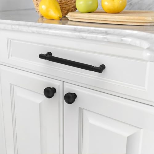 Asidrama 10 Pack 6.3 Inch(160mm) Matte Black Cabinet Pulls Knurled Kitchen Cabinet Handles, Cabinet Pulls Kitchen Cabinet Hardware for Cupboard Drawer Pulls - color: Matte Black, size: 6.3" Hole Center, style: 10 Pack