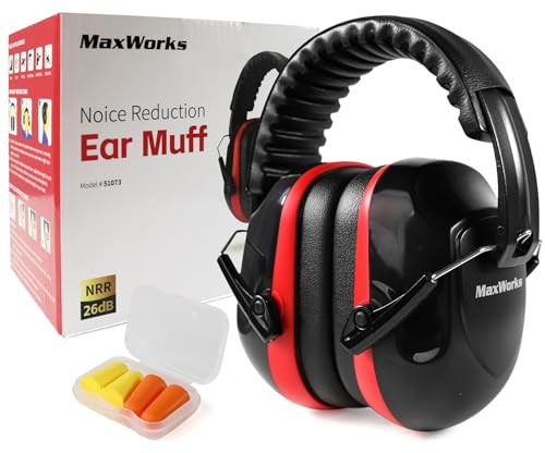 MaxWorks Safety Ear Muffs NRR 26dB Noise Reduction Hearing Protection Foldable and Adjustable Ear Defenders for Construction Shooting and Loud Environments (51073)