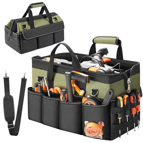 VJI 16" Portable Heavy Duty Tool Bag with Adjustable Shoulder Strap, Green - color: Green, size: Medium