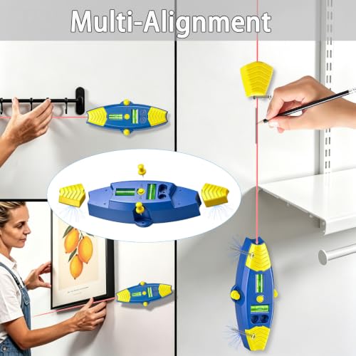 3-in-1 Magnetic Stud Finder with Laser, Wall Scanner with 2 Detachable Magnetic Positioning Modules & 4 Wooden Surface Locator Pins, Stud Finder Leveler Tool for Home Renovation Inspection. (Blue) - color: Blue