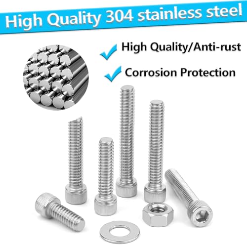 M4 Bolts,Hincell 350pcs M4 Hex Socket Head Cap Screws Bolts Washers Nuts Kit,304 Stainless Steel(M3 x 6mm /8mm /12mm /16mm /20mm /25mm /30mm) - size: M4, style: Socket Head Screws