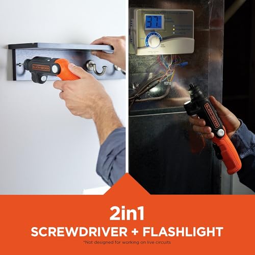 BLACK+DECKER Cordless Screwdriver with LED Light 4V MAX, Electric Screwdriver with 2 Pcs Bit Set (BDCSFL20C)